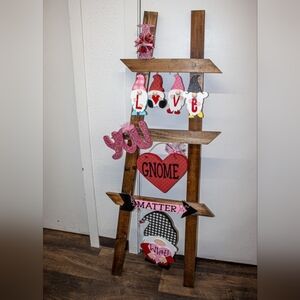 Handmade Pink and Red Gnome Ladder Wall Decor DYI